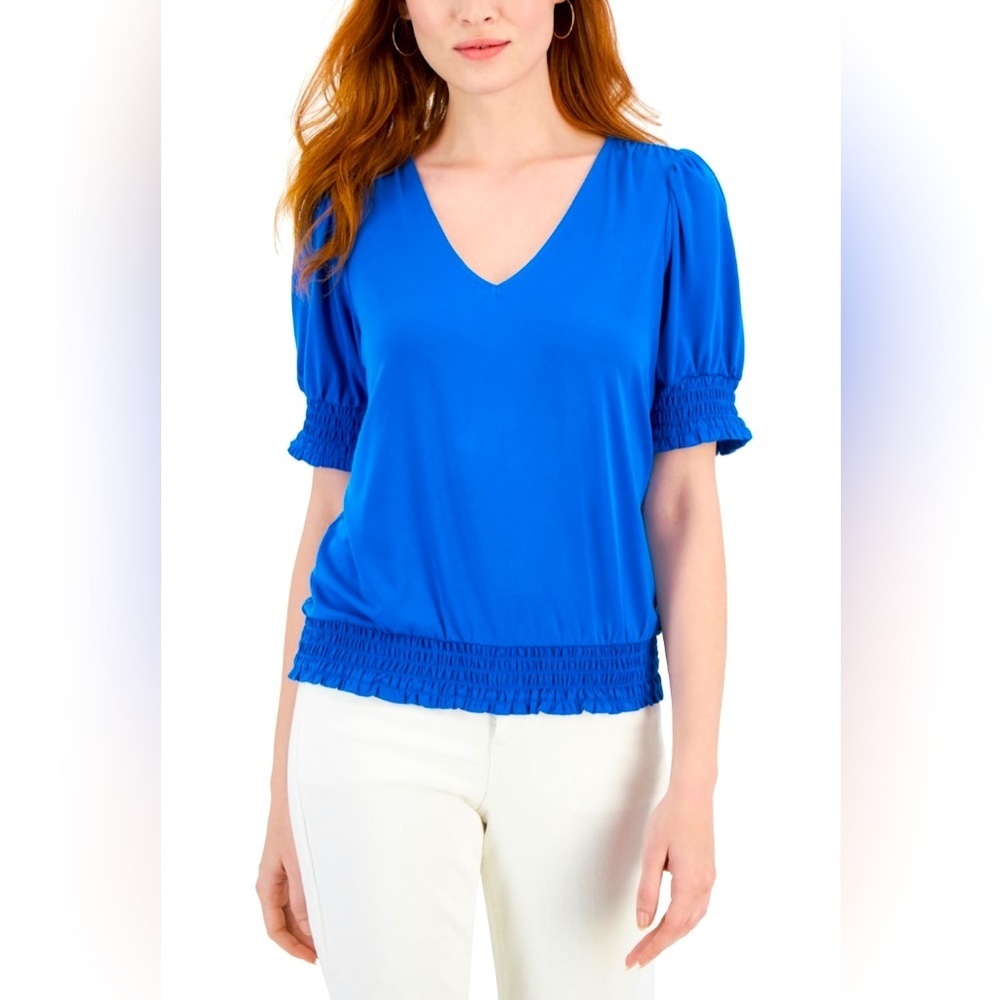 💙 NWT! INC Blue Smocked Trim Blouse